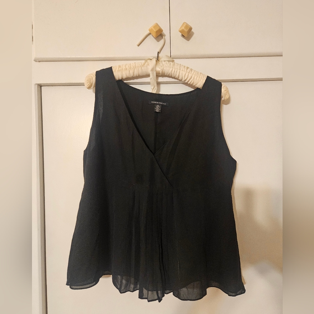 Kenneth Cole New York Silk Black Sleeveless Blouse Size 12